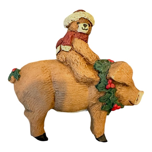 Santa Bear riding Pig Wind-Up Musical Ornament 'Santa Claus is coming to town' - Picture 4 of 14